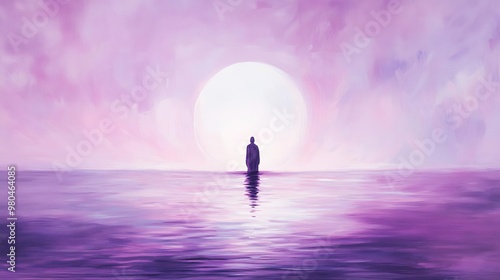 Pisces healer, soft purples, flowing water, ethereal atmosphere, deep compassion