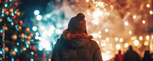 Joyful Woman Enjoying Fireworks at a Festive Event