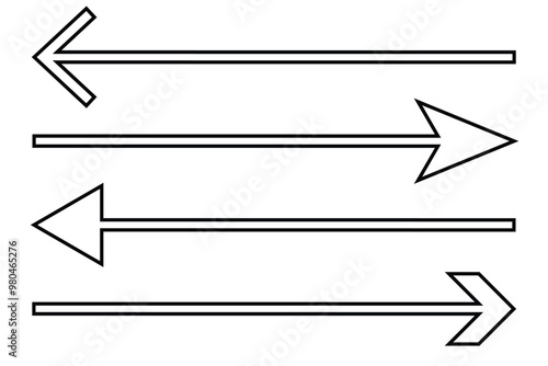 Set of long arrow vector, icon . Horizontal double side arrow. Straight long arrow vector icon set. Long arrows left and right in flat style. Long arrow silhouette, symbol, icon design .