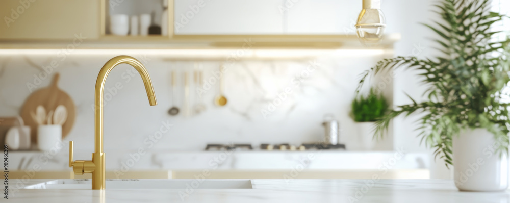 Luxurious Gold Kitchen Faucet with Marble Backsplash Luxurious Gold Kitchen Faucet with Marble Backsplash