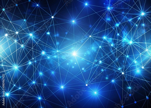 Wallpaper Mural Blue abstract background with a network grid and particles connected.Sci-fi digital technology with line connect network and data graphic background.Generated by AI Torontodigital.ca