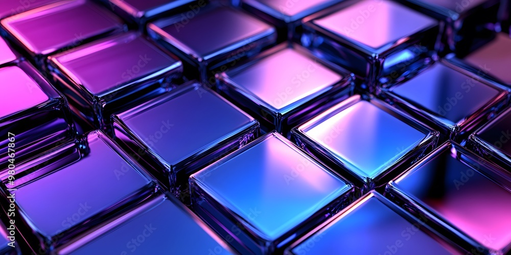 3D render, an abstract geometri background with neon cubs blue and purple lights shining on the wall blocks 3D render, an abstract geometri background with neon cubs blue and purple lights shining on the wall blocks