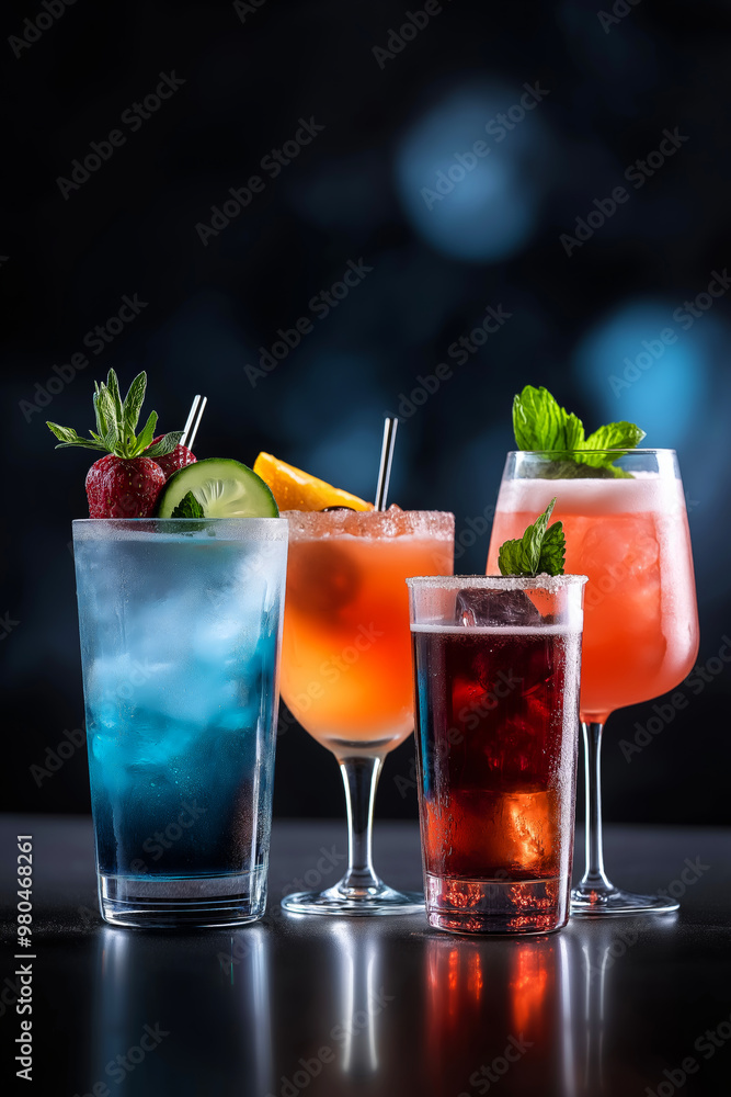 Set of various colorful cocktails. Cocktail bar banner Set of various colorful cocktails. Cocktail bar banner