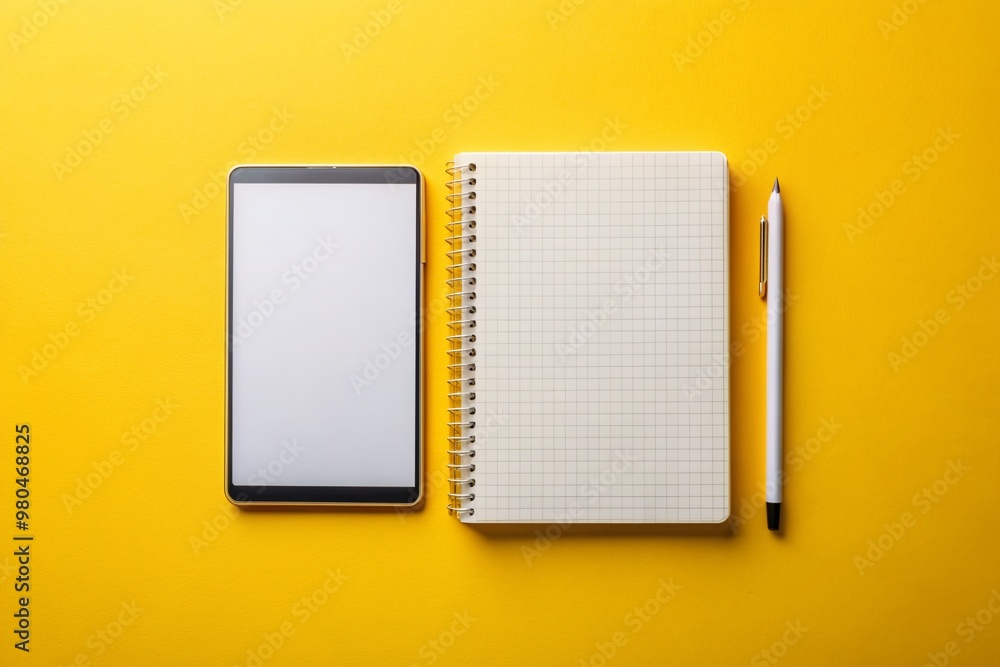 A clean and modern digital notepad with blank white pages lies open on a bright solid lemon yellow background, awaiting creative ideas and notes. A clean and modern digital notepad with blank white pages lies open on a bright solid lemon yellow background, awaiting creative ideas and notes.
