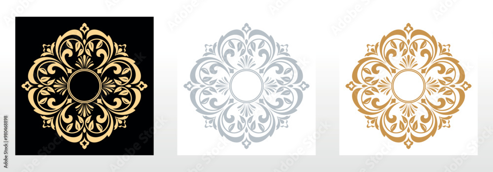 Set of decorative frames Elegant vector element for design in Eastern style, place for text. Floral black, golden and gray borders. Lace illustration for invitations and greeting cards Set of decorative frames Elegant vector element for design in Eastern style, place for text. Floral black, golden and gray borders. Lace illustration for invitations and greeting cards