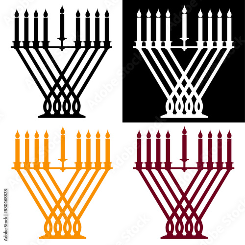 Hanukkah Menorah (Hanukkiah) with Candles. Vector Symbol Illustration