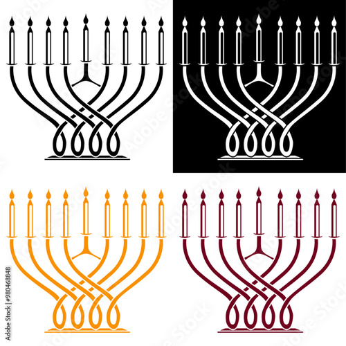 Hanukkah Menorah (Hanukkiah) with Candles. Vector Symbol Illustration