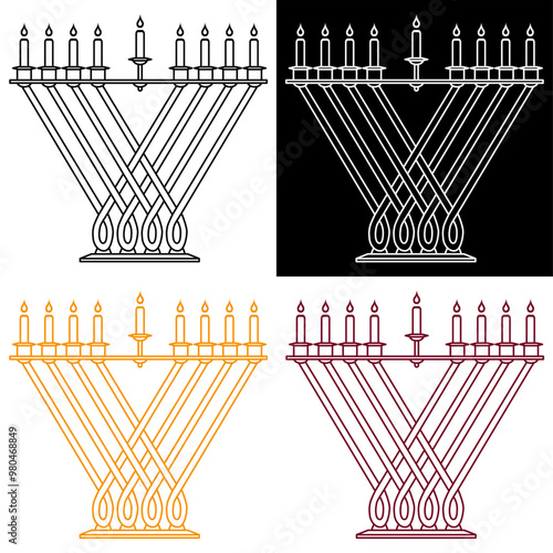 Hanukkah Menorah (Hanukkiah) with Candles. Vector Symbol Illustration