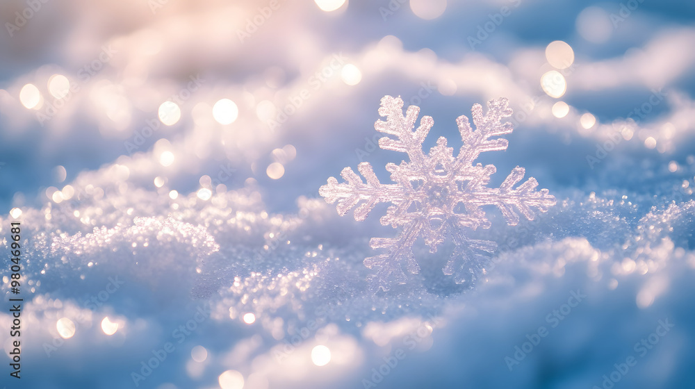 Snowflakes On Snow - Christmas And Winter Background - Natural Snowdrift Close Up With Abstract Light Snowflakes On Snow - Christmas And Winter Background - Natural Snowdrift Close Up With Abstract Light