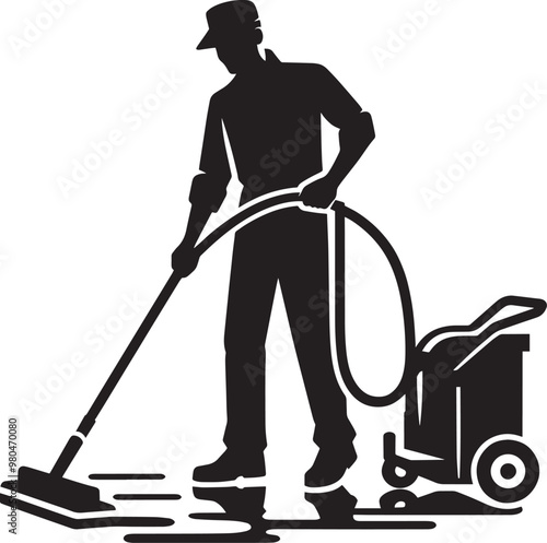 House cleaning person silhouette vector illustration isolated on a white background