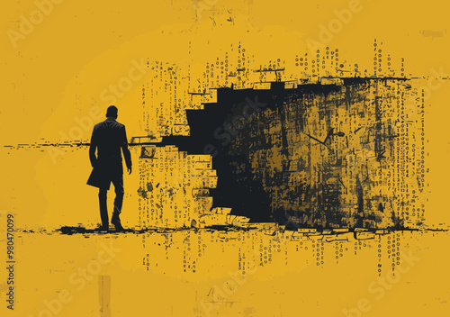 Expert Accountant Breaking Through Wall of Numbers Minimalistic Business Concept Illustration