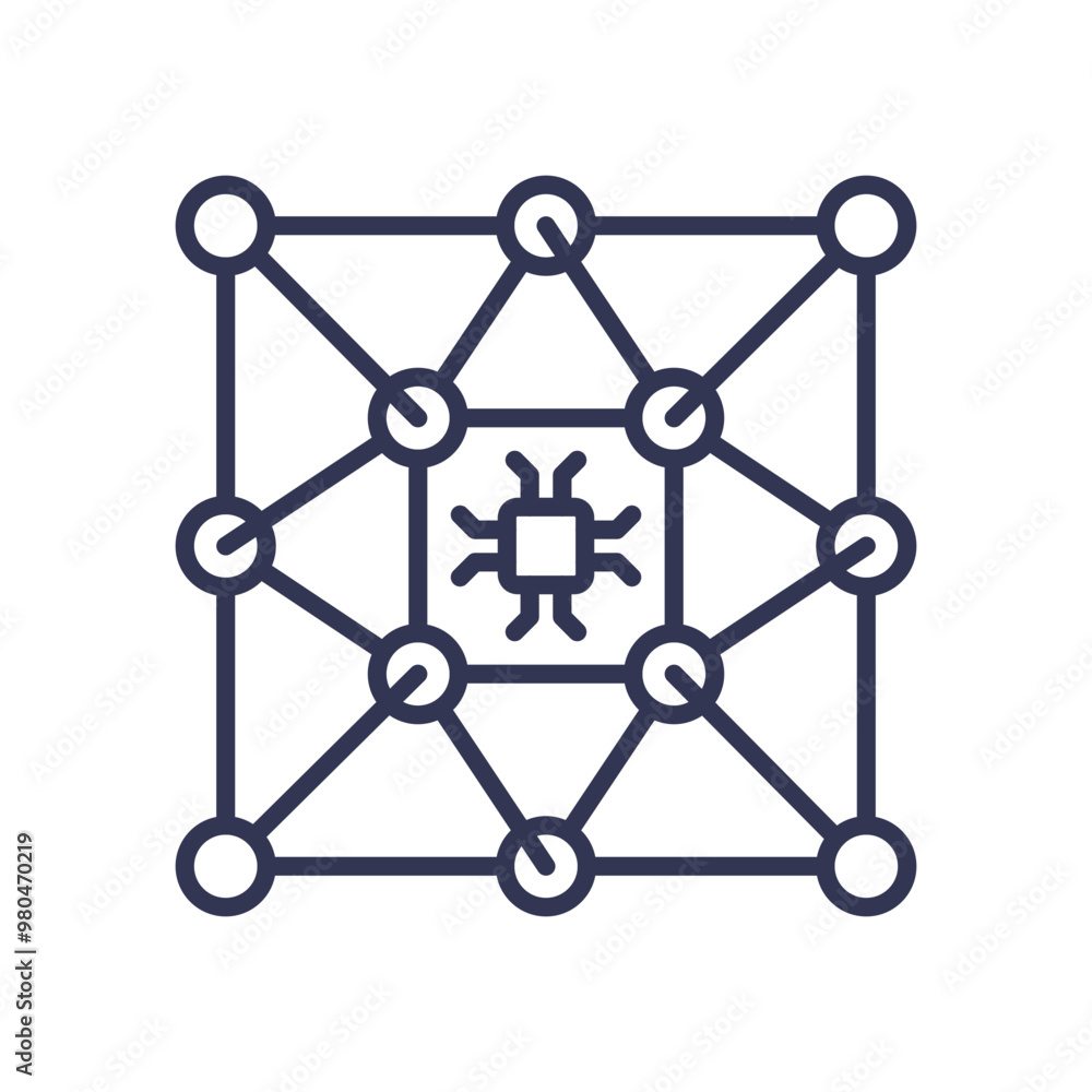 A network grid with interconnected nodes and a central microchip symbolizing connectivity and integration. A network grid with interconnected nodes and a central microchip symbolizing connectivity and integration.