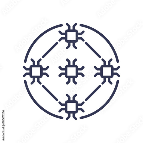 Illustration of interconnected processors symbolizing decentralized processing and distributed computing.