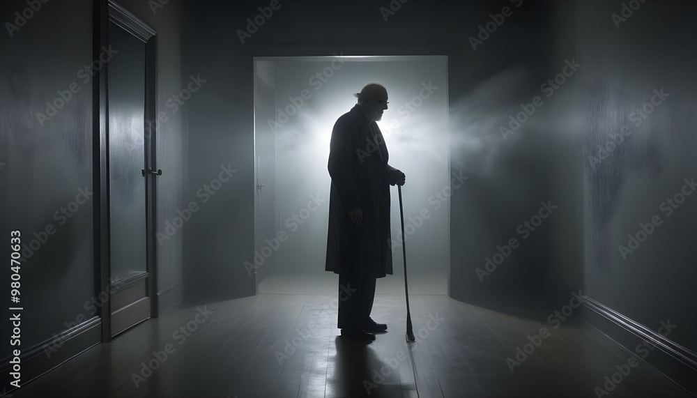 A tall freestanding mirror in a dark hallway, reflecting shadows and creating a mysterious atmosphere A tall freestanding mirror in a dark hallway, reflecting shadows and creating a mysterious atmosphere