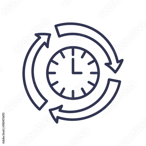 Clock with circular arrows symbolizing real-time updates and continuous process.