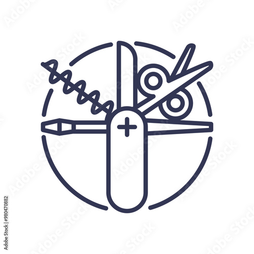A multi-tool icon symbolizing versatility with scissors, knife, screwdriver, and corkscrew.