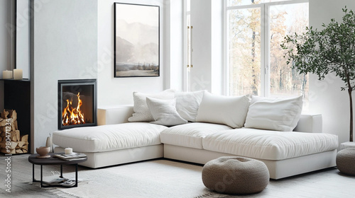 a beautiful house in which the fireplace in the living room gets a lot of attention, Beautiful living room in new traditional style luxury home.