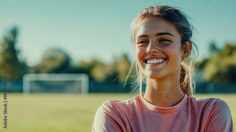A joyful athlete in a sports uniform, arms crossed, smiling confidently on the field Close-up photo with clean background A joyful athlete in a sports uniform, arms crossed, smiling confidently on the field Close-up photo with clean background