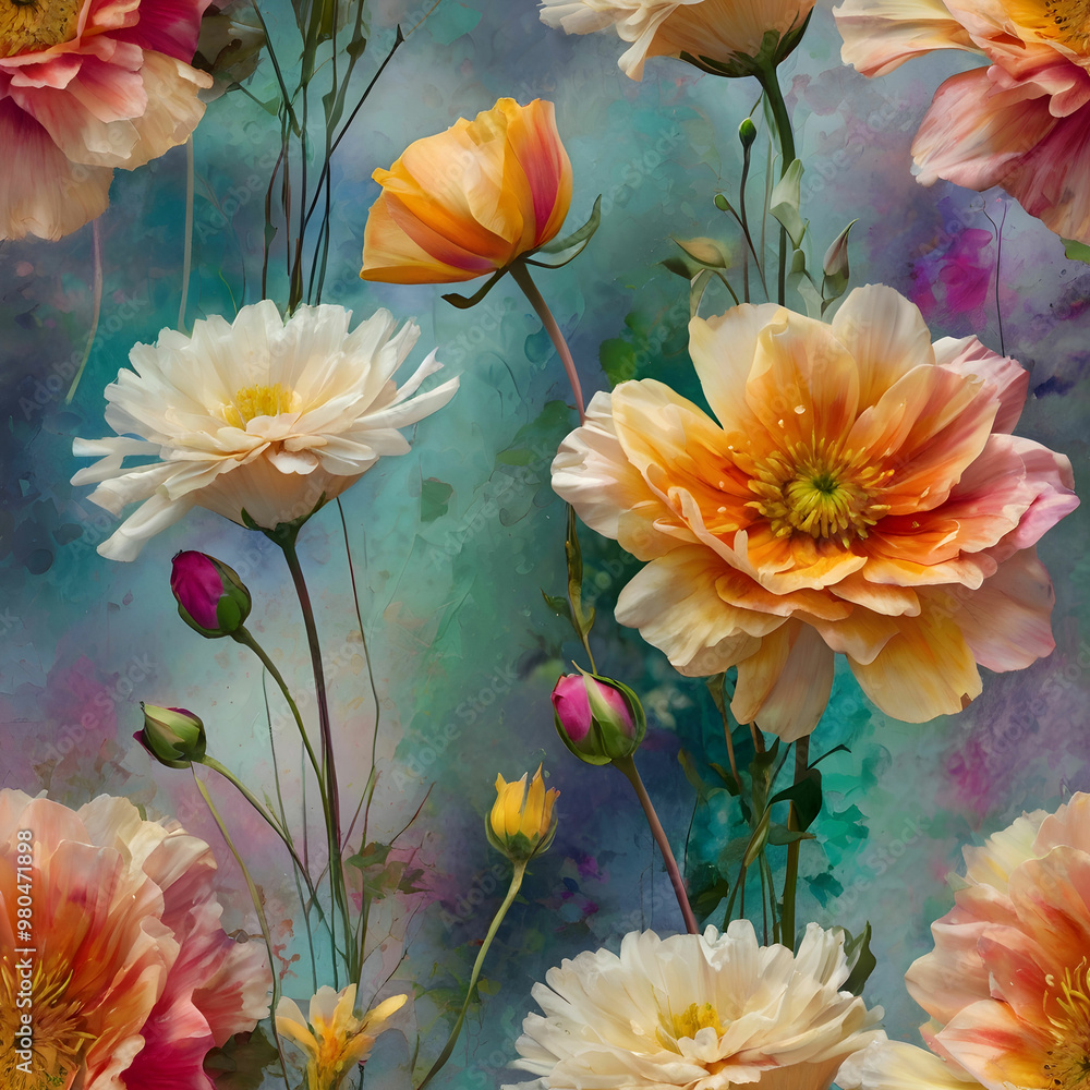 floral background with an abstract arrangement of vivid impressionism floral background with an abstract arrangement of vivid impressionism