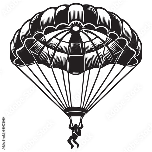 Skydiving Clipart design - parachute jump vector illustration in black and white