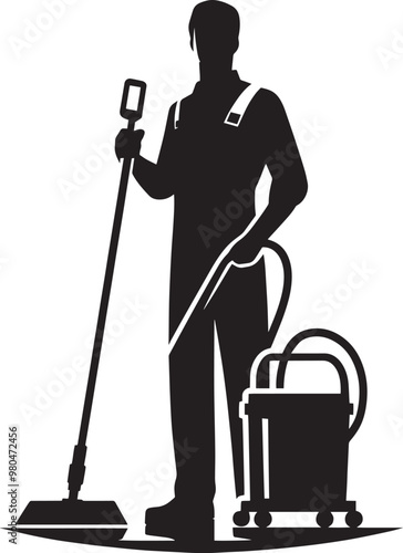 House cleaning person silhouette vector illustration isolated on a white background