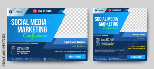 digital marketing corporate social media business conference live webinar invitation and social media post template. vector	