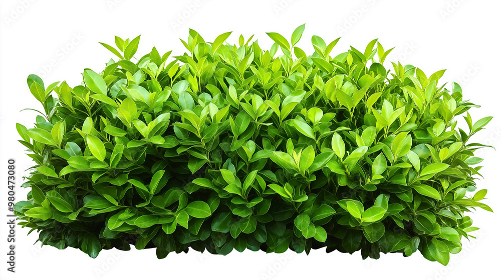 Obraz premium A healthy green bush with dense foliage, set against a white backdrop, suitable for landscaping, gardening, and natural decor concepts.