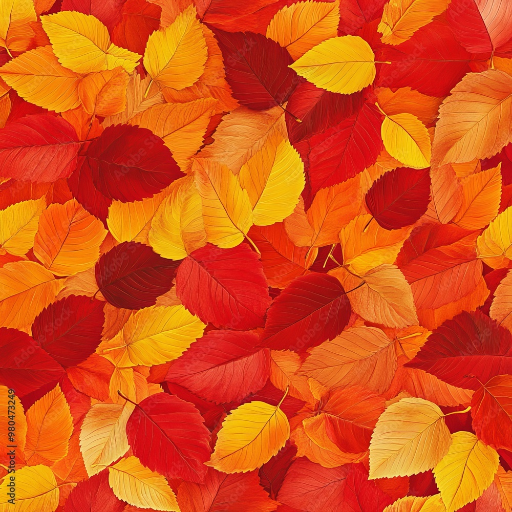 Seamless pattern background of vibrant autumn leaves in shades of orange, red, and yellow Seamless pattern background of vibrant autumn leaves in shades of orange, red, and yellow