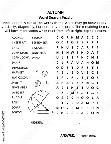 Autumn word search puzzle

