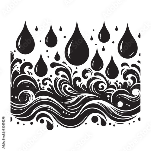 black sea ocean waves. silhouette vector design