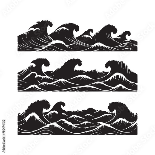 black sea ocean waves. silhouette vector design