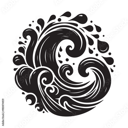 black sea ocean waves. silhouette vector design