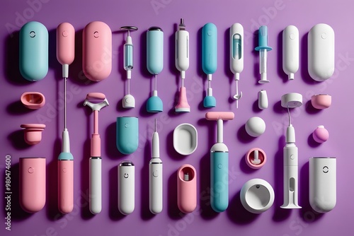 Futuristic Medical and Tech Tools on Purple Background 