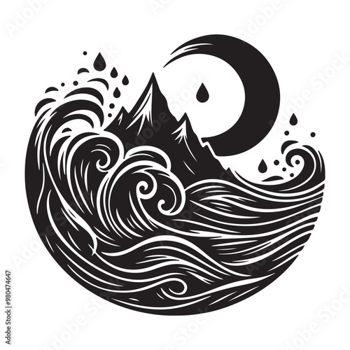black sea ocean waves. silhouette vector design