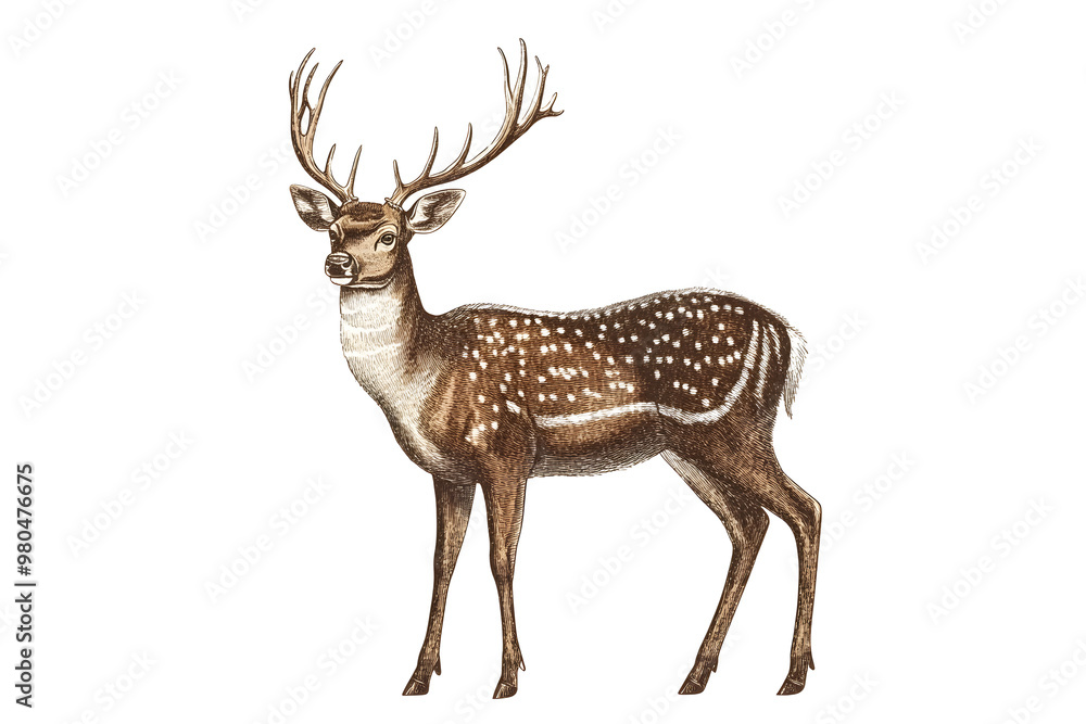 Realistic deer silhouette drawing isolated against a white background Realistic deer silhouette drawing isolated against a white background