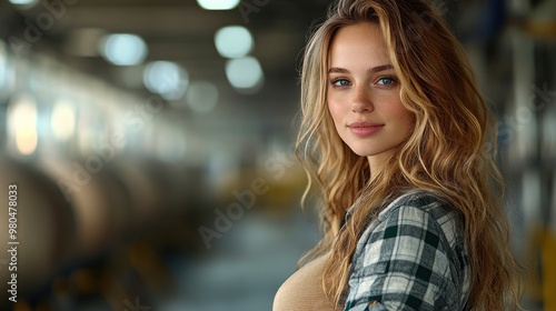 Beautiful Blonde Woman in Industrial Setting