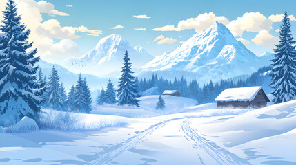 Tableau sur plexiglas Bleu Vector illustration of a winter landscape  © GS creator 