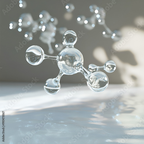 Crystal Clear Water Molecule Floating in Air