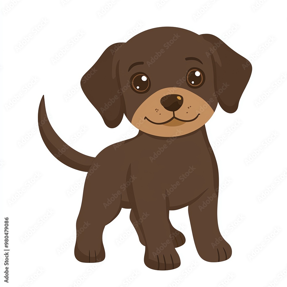 Cute cartoon brown puppy sitting and looking at the camera. Cute cartoon brown puppy sitting and looking at the camera.