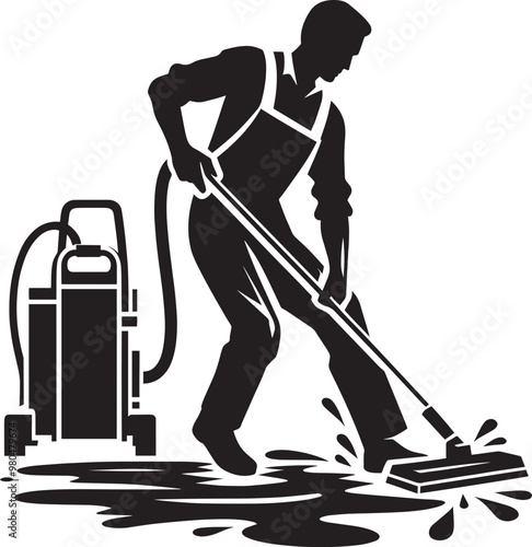 House cleaning person silhouette vector illustration isolated on a white background