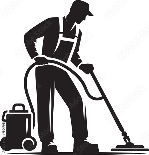 House cleaning person silhouette vector illustration isolated on a white background