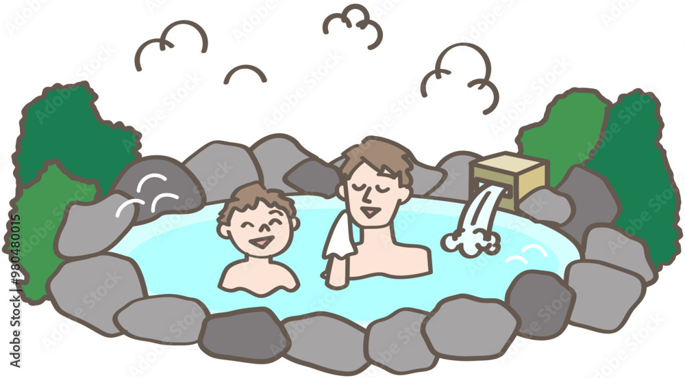 温泉に入る家族 温泉に入る家族