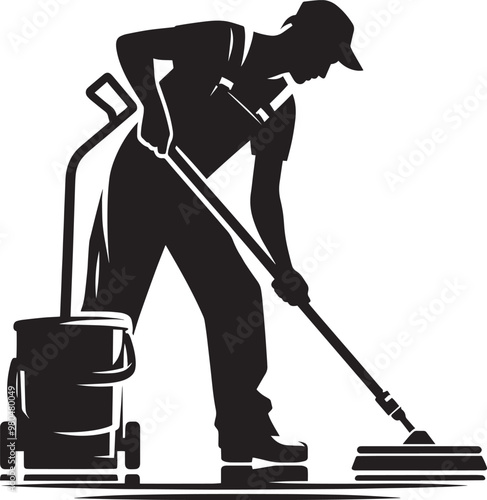House cleaning person silhouette vector illustration isolated on a white background