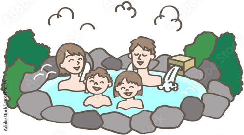 温泉に入る家族