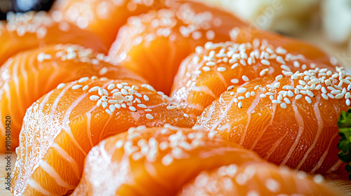 Salmon sashimi sprinkled with sesame