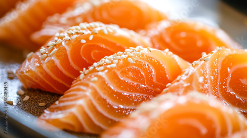 Salmon sashimi sprinkled with sesame