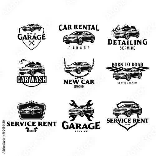 Set of car logos, emblems and badges. Vehicle vector illustration