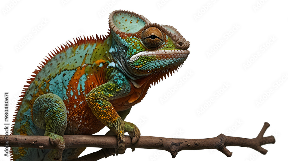 Obraz premium Vibrant Chameleon Isolated on Transparent Background