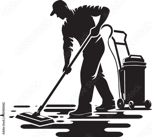 House cleaning person silhouette vector illustration isolated on a white background