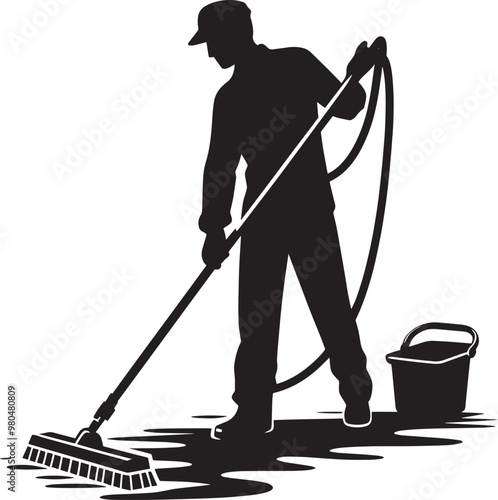 House cleaning person silhouette vector illustration isolated on a white background